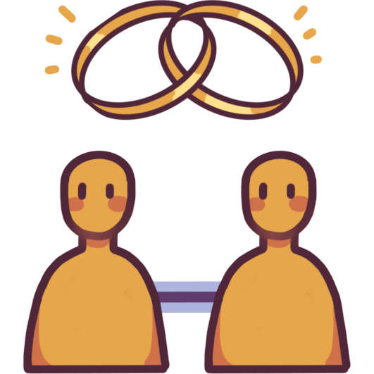 two people who are linked, and gold wedding bands above them.